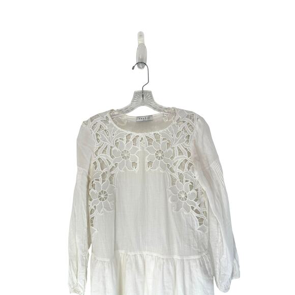 Sandro Paris Dress Basic White Floral Cutout Ethereal Elegance Angelcore Small - Picture 3 of 13